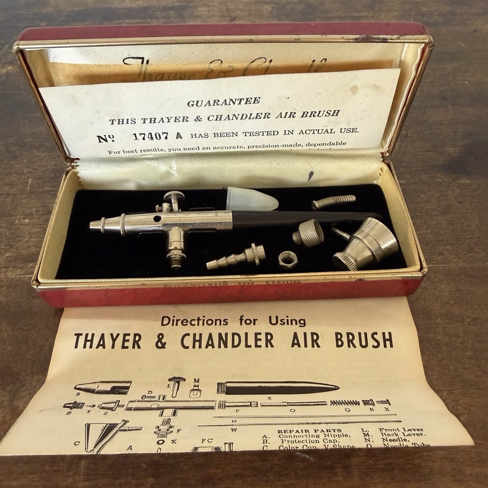 Vintage Thayer & Chandler Model A Airbrush Kit w/ Original Box & Manual Untested